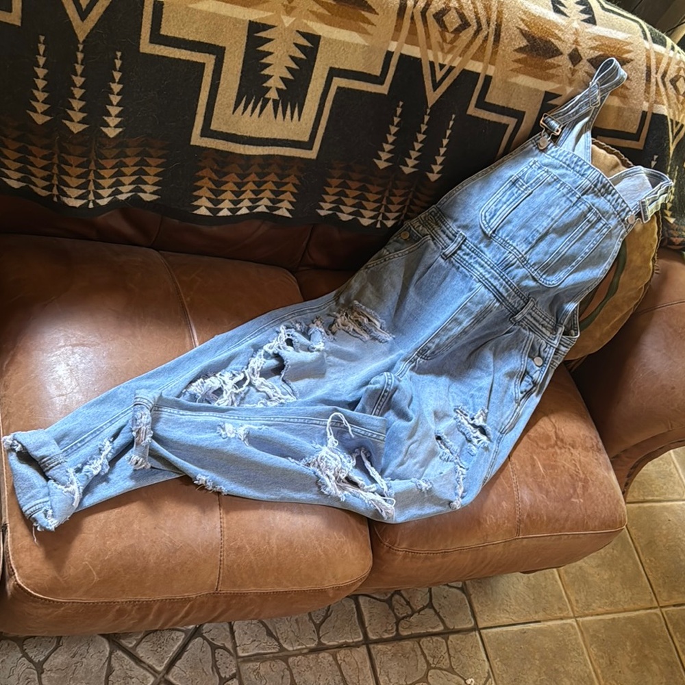 Petra Light Blue Distressed Denim Overalls